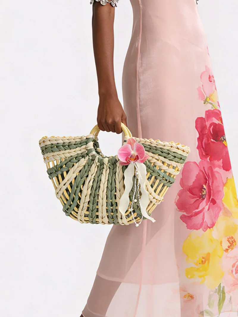 

2026 Large Capacity Women's Handbag Fresh Sweet Vacation Style Casual Beach Woven Bag Grass Pattern Fashion Trend