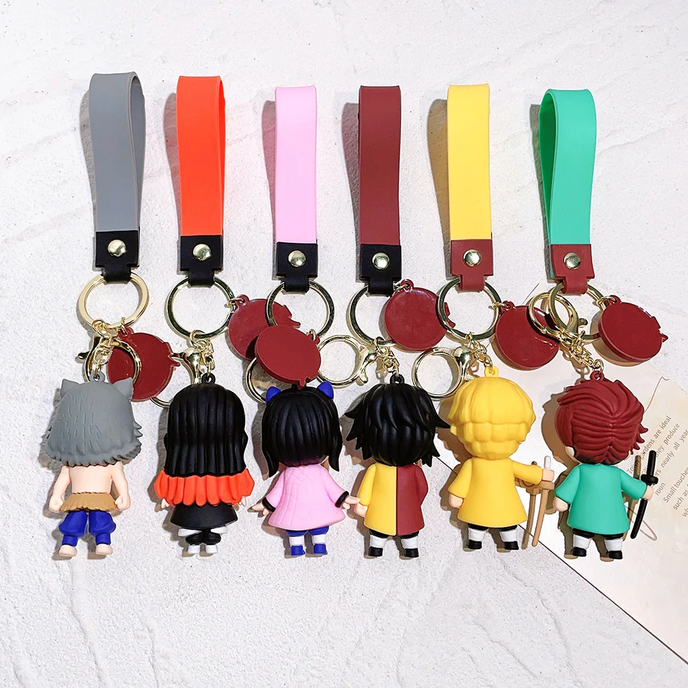 Anime Demon Slayer 3D Silicon Doll Fashion Keychain Kimetsu No Yaiba Character Bag Decor Pendant Car Key Ring Fans Gift Jewelry