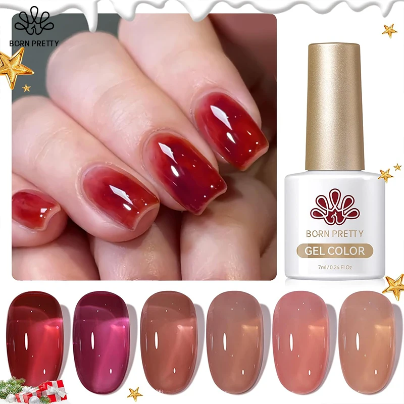 BORN PRETTY Jelly Burgundy Gel Nail Polish Set Fall Winter Jelly Wine Sheer Gel Polish Set Nail Art Varnish Translucent Gel