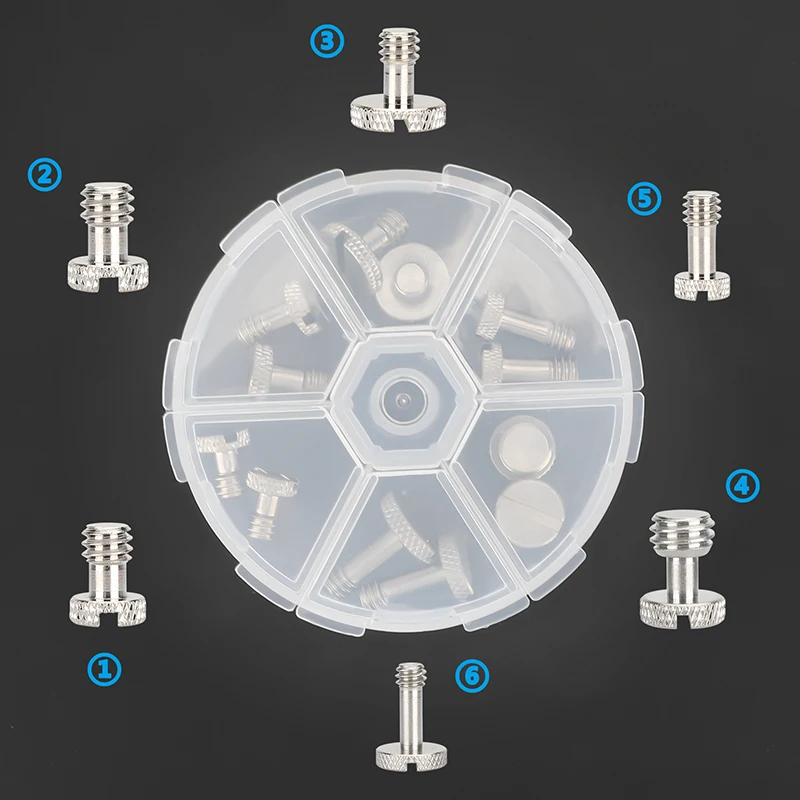 HDRIG 1/4"-20 & 3/8"-16 Slotted Screw Bolt Assortment With Plastic Storage Case For Camera Quick Release Plate (12 Pcs)
