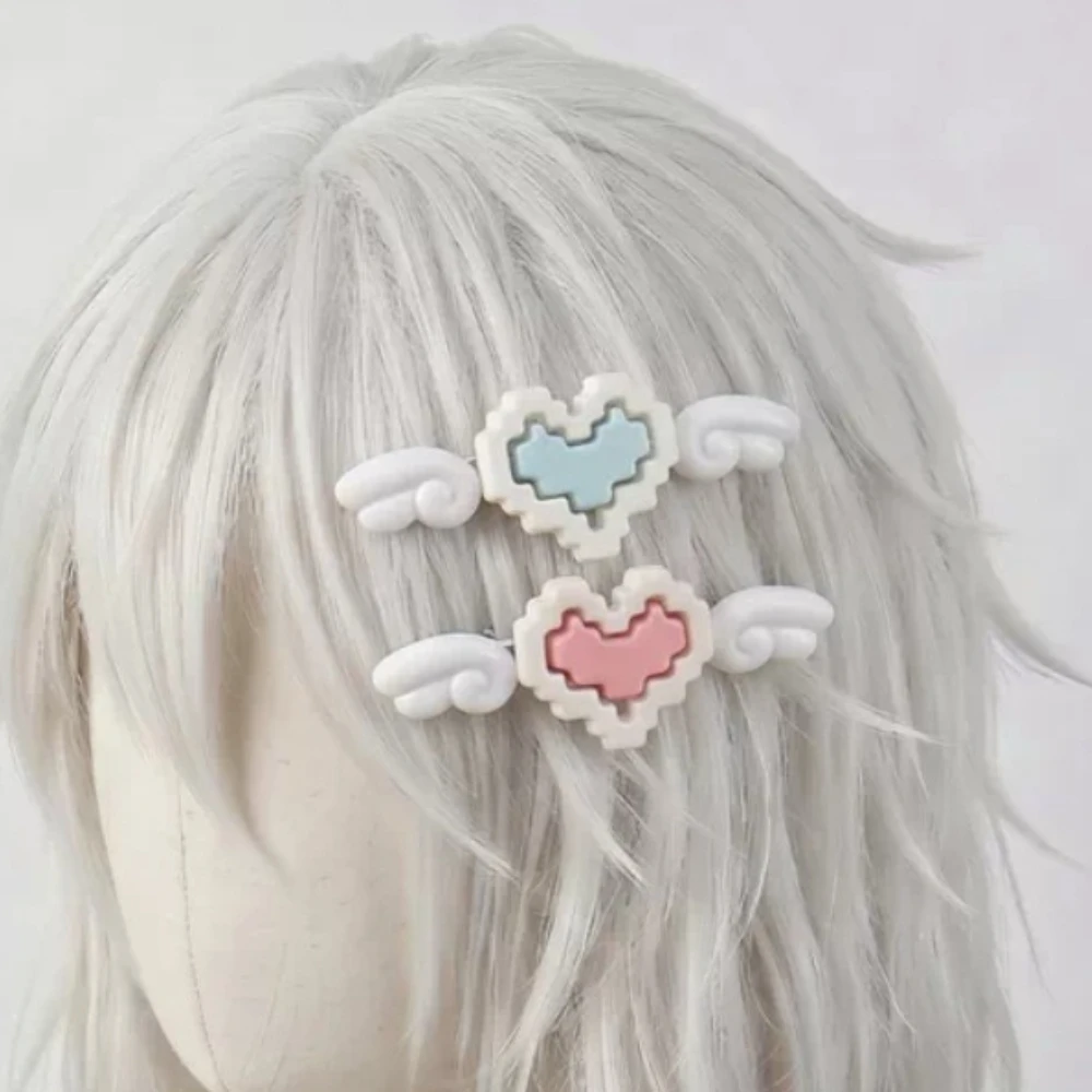 Y2K Cartoon Pixel Art Angel Wings Hair Clips Cute Heart Pattern Side Hairpin for Girls Women Daily Wear Hair Accessories Gift