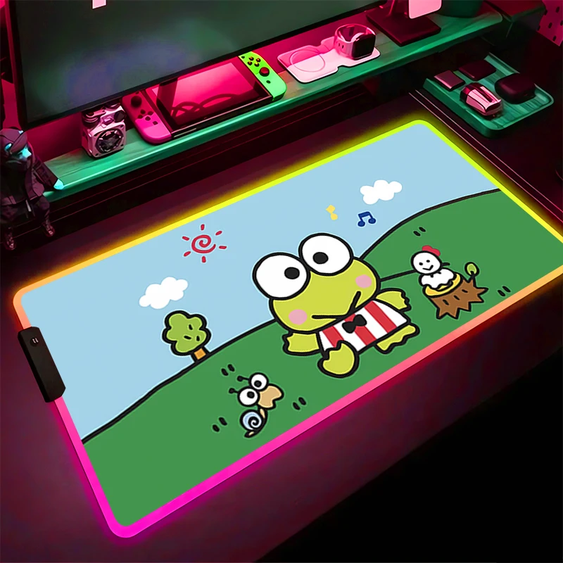 RGB LED Mouse Pad Gaming Mat K-kero K-kero K-keroppi PC Accessories Mousepad Desk Mat Non Slip Extended Pad Rubber Keyboard Pad