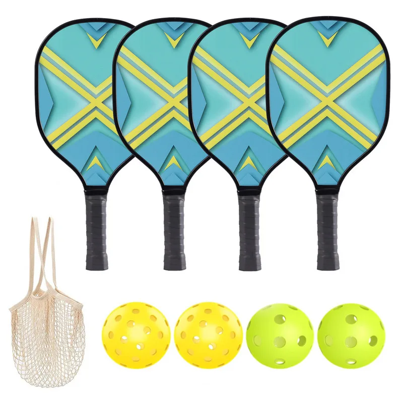 

Poplar Wood Package Border 4 Rackets 4 Balls 1 Net Bag Pick Racquet USAPA Certified Wooden Mesh Bag Set Pickleball Paddles