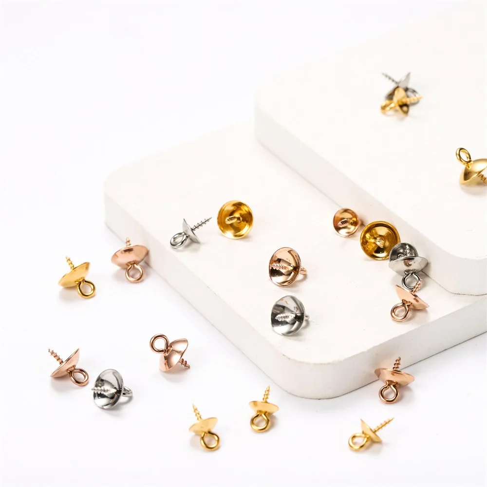 30Pcs/lot Stainless Steel Tone Screw Eyes Bails Top Drilled Beads End Caps Charms Connectors For DIY Jewelry Making Accessories image 6
