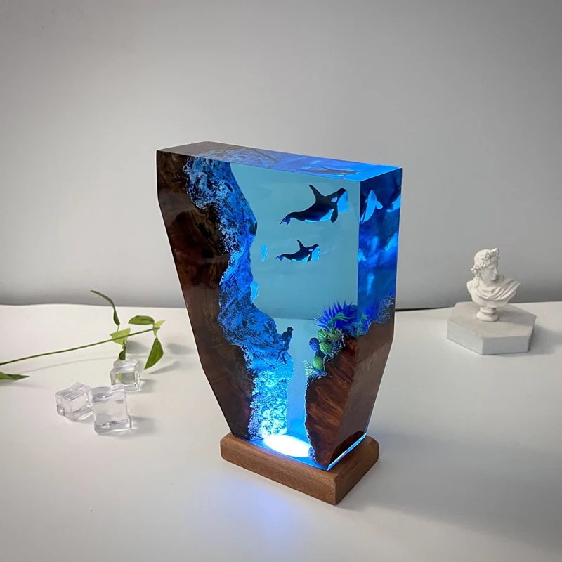 海洋樹脂ランプクジラ家族テーマナイトライトクリエイティブアート装飾海底風景テーブルランプ USB 充電
