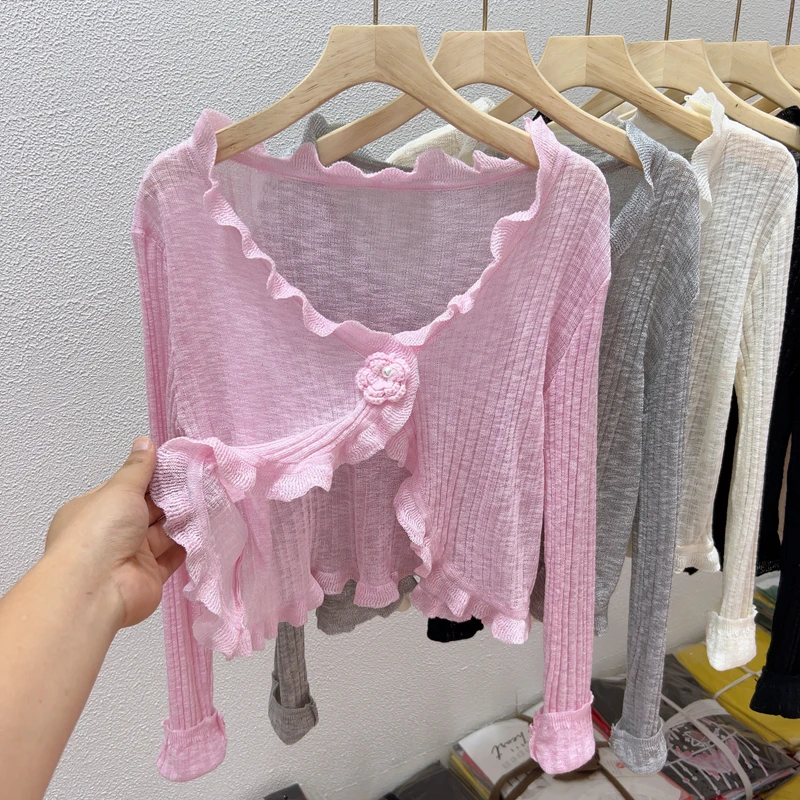 Exquisite Lazy Little Flower Women Sunscreen Cardigan Summer Light Thin Sun Protection Clothing Female Knitted Outerwear Jumpers