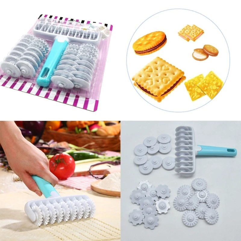 37Pieces Fondant Ribbon Cutter Wheel Roller Pastry Mold Dough Lattice Cutter