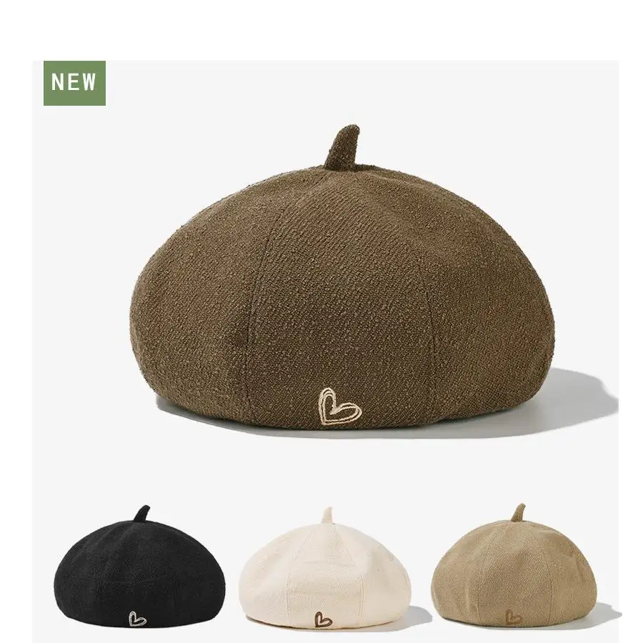 القبعات النسائية الخريف الشتاء قبعة بلون الرسام قبعة خمر القلب نمط Vintage قبعات للسيدات قبعة مسطحة الإناث موضة جديدة