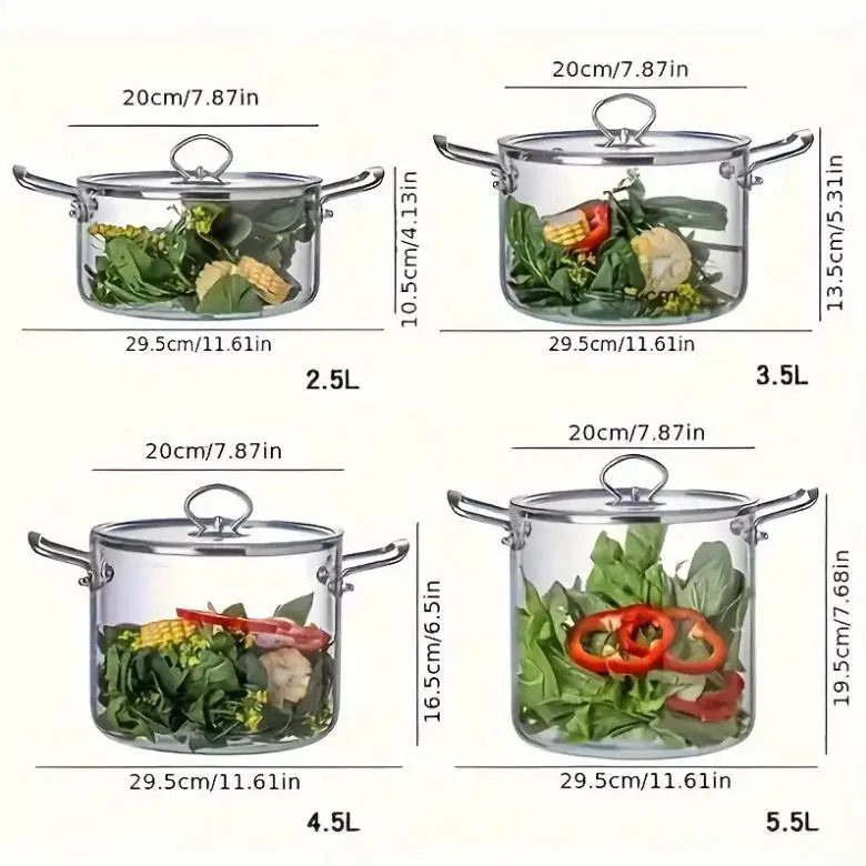 Heat-resistant Transparent No Coating Large Capacity Saucepan High Borosilicate Glass Double Ears Soup Pot for Gas Stove