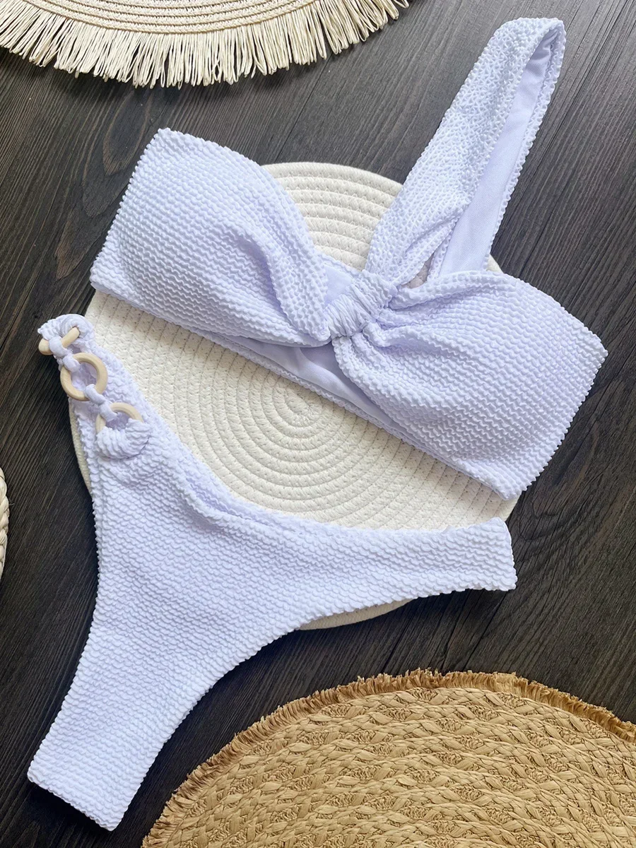 Costume da bagno femminile bikini monospalla rugoso increspato Costumi da bagno donna Costume da bagno bikini a due pezzi Costume da bagno bagnante con taglio a gamba alta