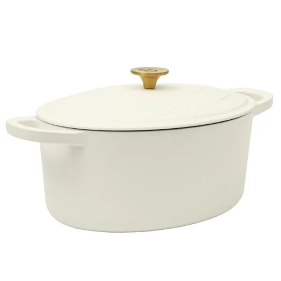 

Чугунная эмалированная овальная жаровня Crock Pot Artisan 7-квартовая с крышкой, льняной белый цвет с золотой ручкой, сверхпрочная посуда для запекания