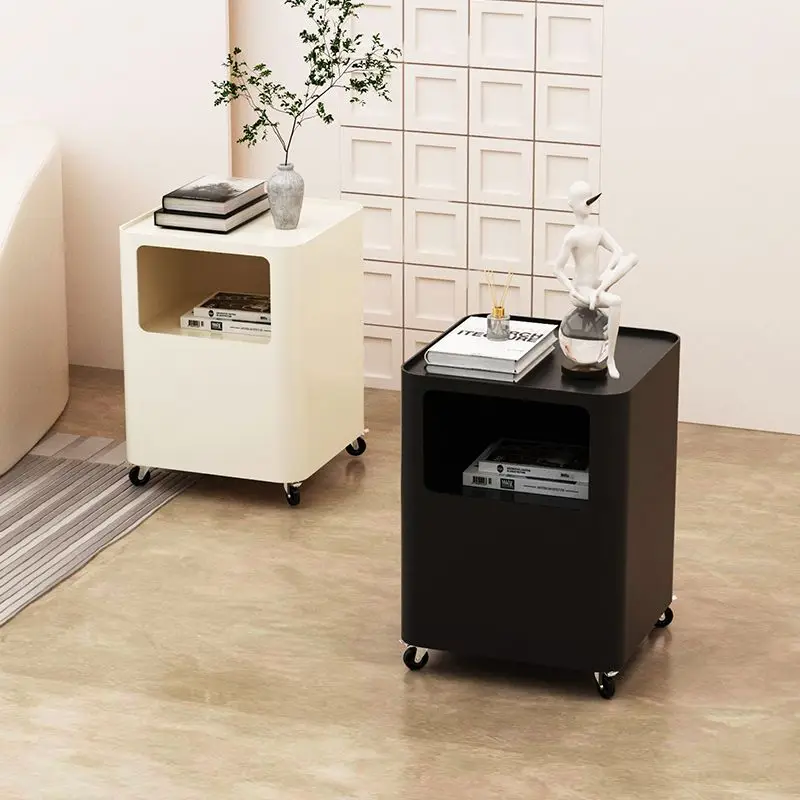 Movable Simple Iron Sofa Side Cabinet Small Portable Living Room Coffee Table Multi-Functional Storage Rack