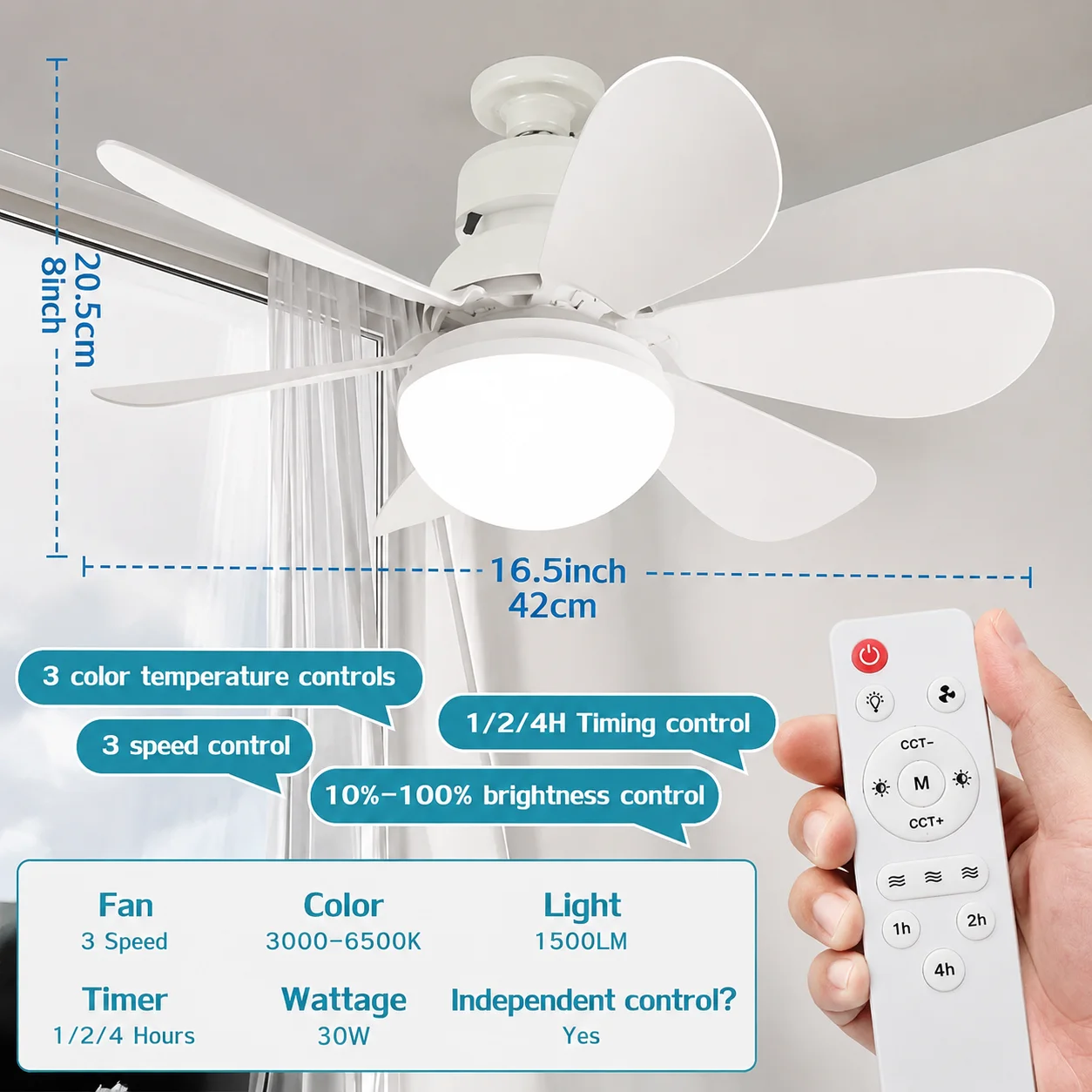 JOYINLED Dimmable 30/40W LED Ceiling Fan Light with Remote Control E27 Hanging Lamp for Living Room Study Home Decor 85-265V