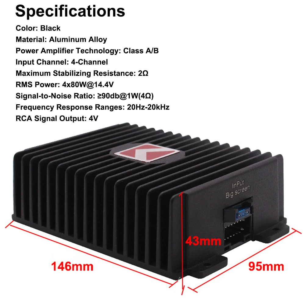 4-Channel Car Amplifier 80Wx4 Audio Modification Power Amplifier Digital Sound Processor Class A/B for Android Car Player