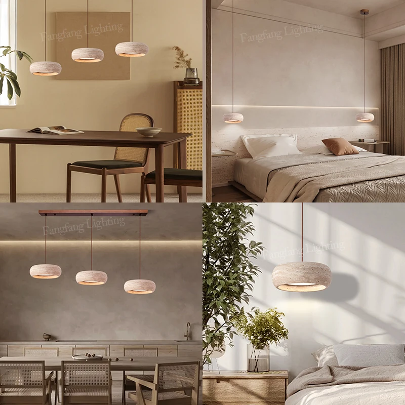 Modern Travertine Pendant Lights Natural Yellow Stone LED Hanging Lamps Indoor Decor Lighting Bedroom Dining Room Bar Study - Image 3
