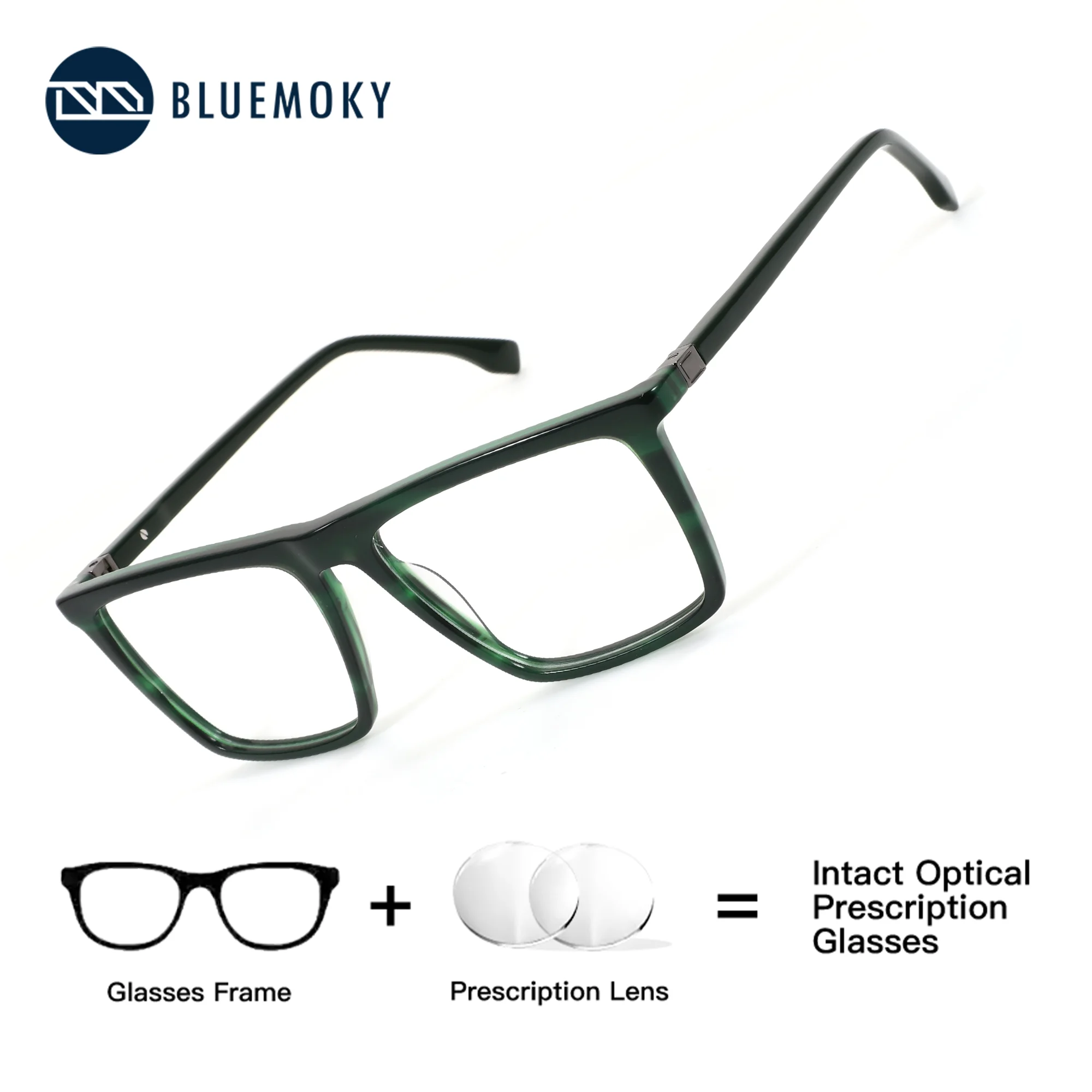 

BLUEMOKY (XL Size) Acetate Square Medical Prescription Glasses Men Progressive Myopia Anti Blue Light Optical Lenses With Recipe