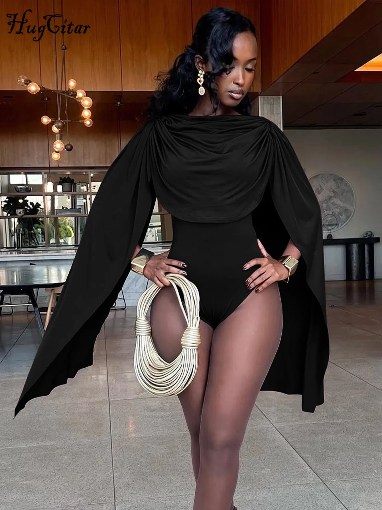 Hugcitar أزياء المرأة الصلبة شريط طويل Ruched مثير Bodycon نحيل ارتداءها خريف ربيع عارضة جديدة رومبير حزب نادي وزرة #4