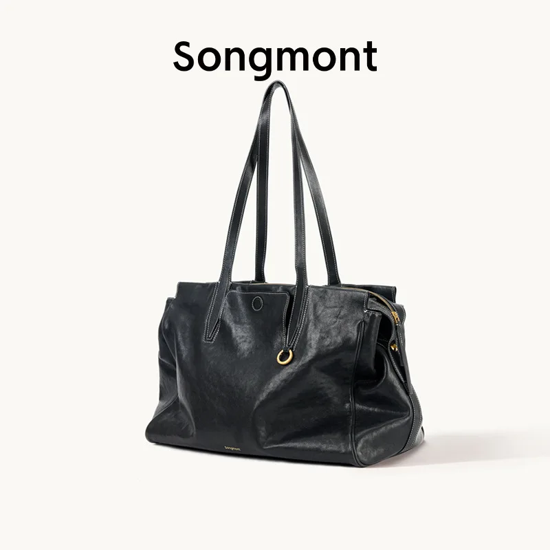 

Songmont Travel Bag Vegetable Tanned Cowhide Tote Shoulder Handbag Evening Bag