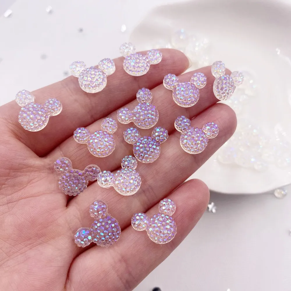 50pcs Kawaii  AB Resin Glitter Crystals Mouse Flatback Rhinestone Wedding Embellishment  DIY Applique Crafts SC450