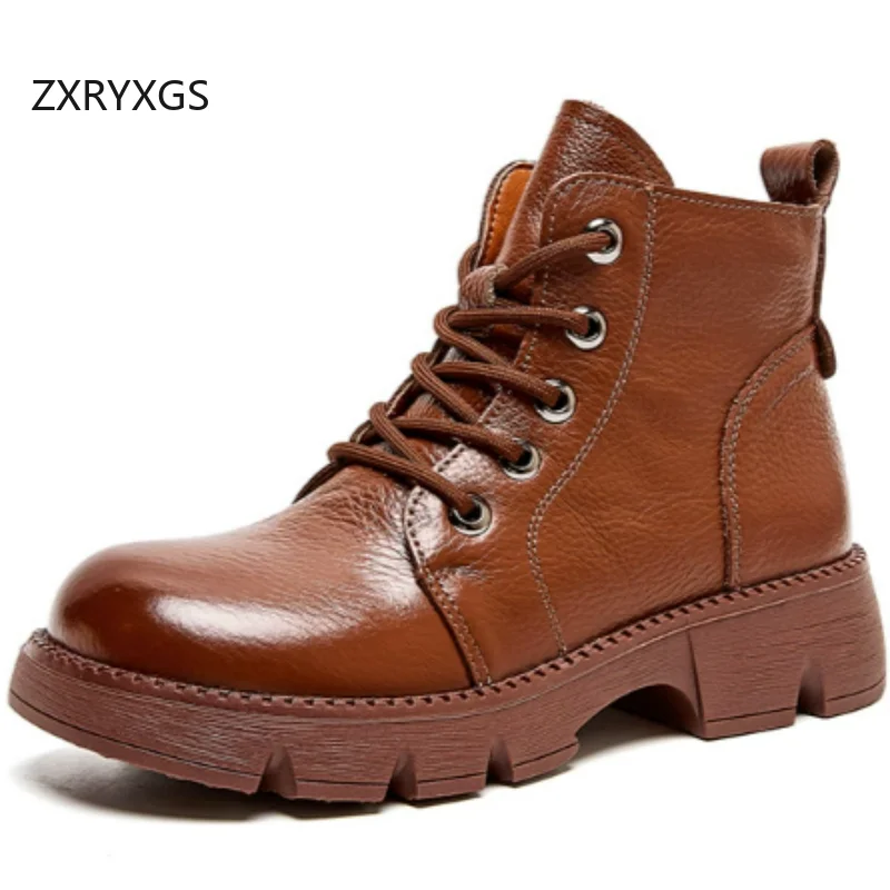 

ZXRYXGS Promotion Cross Strap Side Zipper Real Leather Single Boots Trend Shoe 2025 Cowhide Wool Shoes Women Autumn Winter Boots