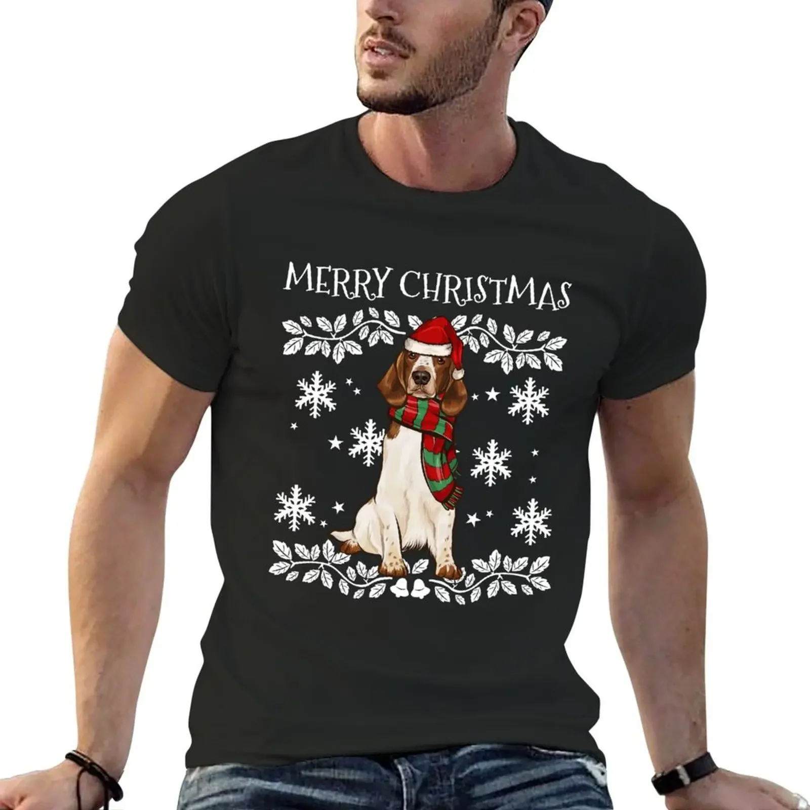 

Merry Christmas Ornament Welsh Springer Spaniel Xmas Santa T-Shirt boys whites summer top men workout shirt