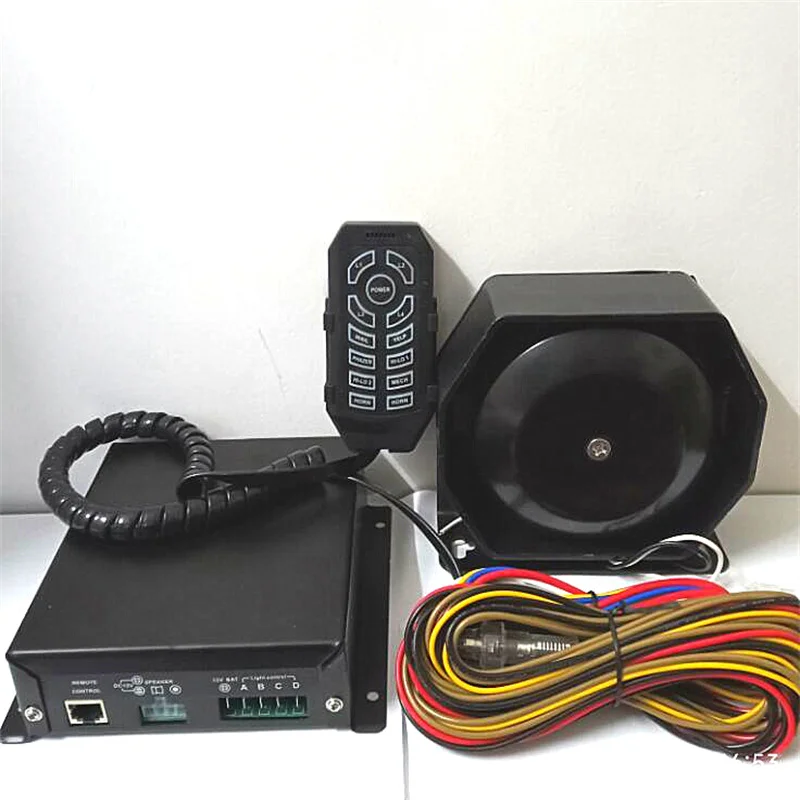 CJB250B 200W Police Siren amplifiers Emergency car alarm 8 Warning tones with microphone,4 light switches with Iron horn