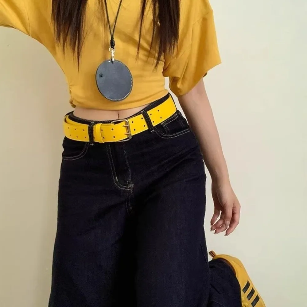 ファッショナブルな多用途レディースベルト Y2k イエロー ワイドウエストベルト レザー ダブルブレスト ドレス ジーンズベルト ベスト装飾