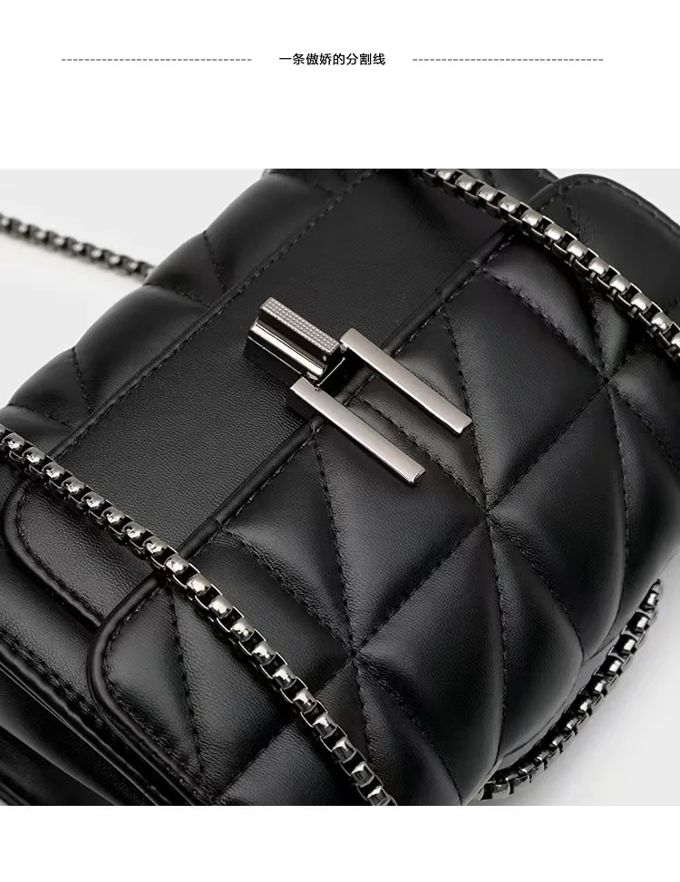 Women Diamond Chain Bag C Black Rhomboids Shoulder Bag Lady's Messenger Bag Crossbody Small Square Bags