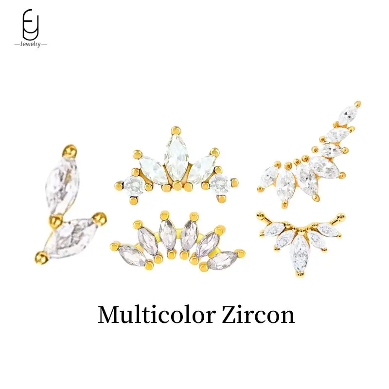925 Sterling Silver Needle Horse Eye Crown Earrings for Women Luxury Colorful Zircon Geometry Stud Earring Party Fashion Jewelry