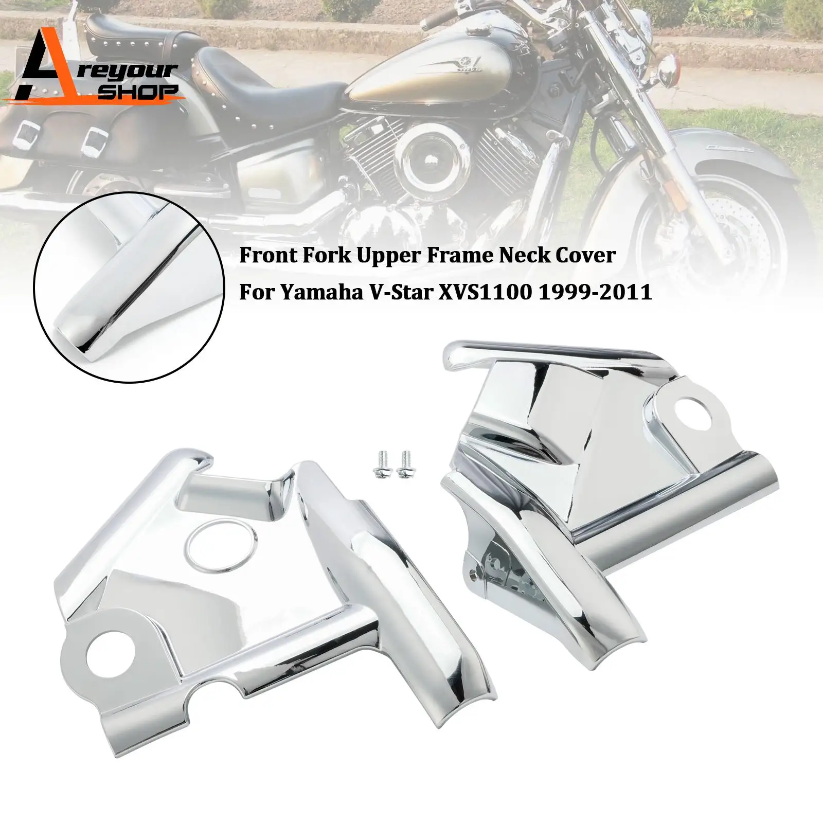 

Передняя вилка, Верхняя Рамка, Шейная Крышка для Yamaha V-Star XVS1100 1999-2011 Chrome