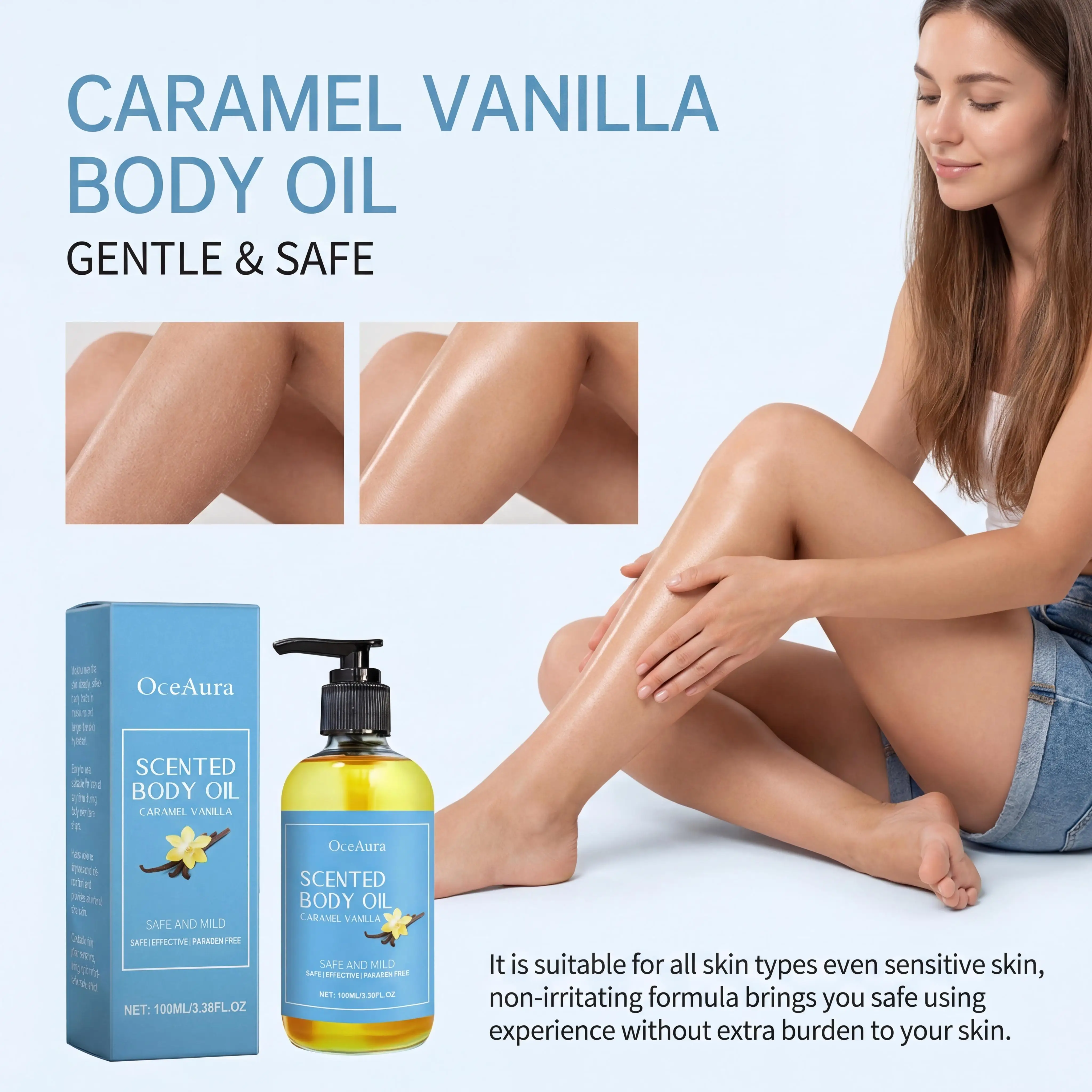 OceAura|Caramel Vanilla Body Massage Oil |Deep Moisturizing Relieve Stress Relaxing Muscle Body SPA Scented Body Moisturizer Oil