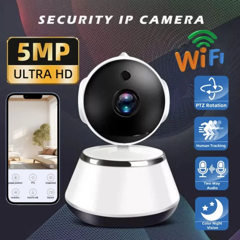 

5MP WiFi Inteligente Camera Home Panorama Baby Monitor HD Cloud Record AI Human Detection Color Night PTZ Cam CCTV Two Way Audio