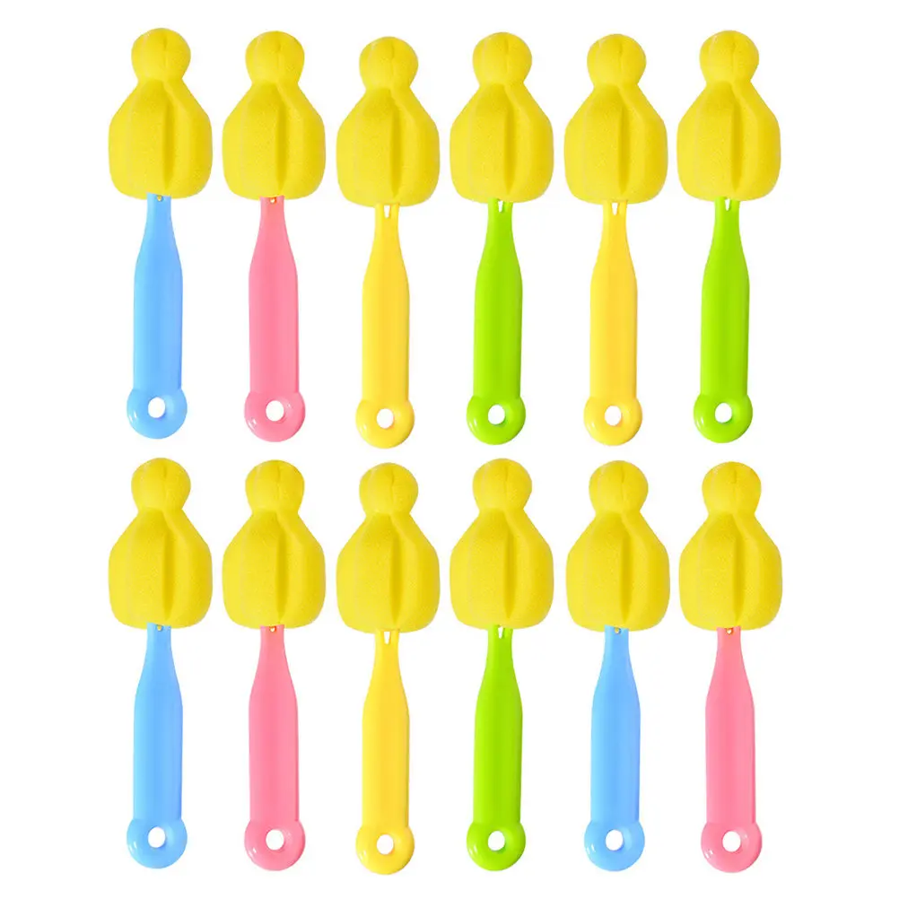 12Pcs Baby Pacifier Cleaning Brush Set Eco-Friendly Handle Soft Sponge Absorbent Hanging Hole Design Effective Residue Removal