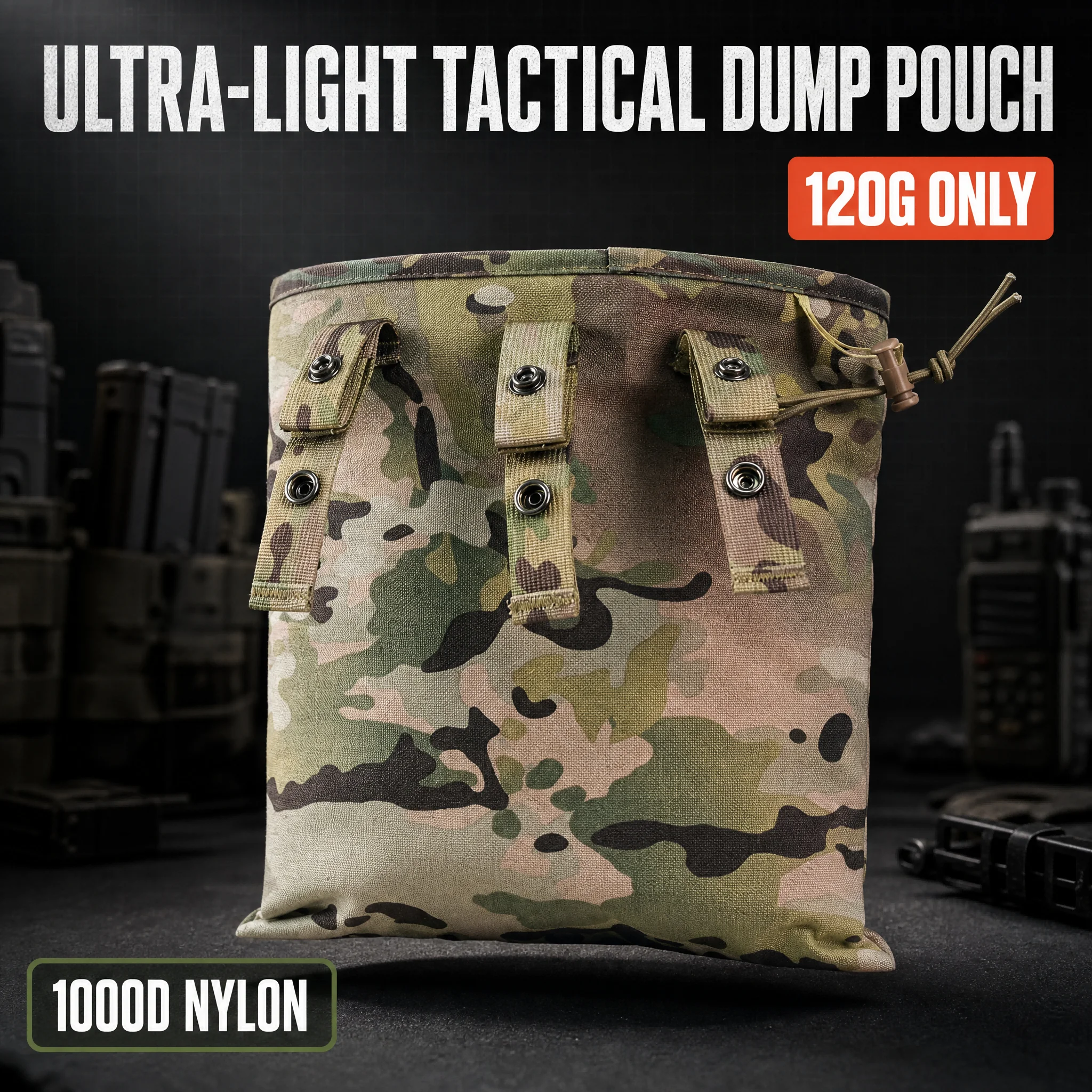 BOOIU Tactical Dump Pouch, 1000D Nylon MOLLE Drawstring Utility Bag, Snap Button Mag Recovery Pouch for Outdoor Airsoft