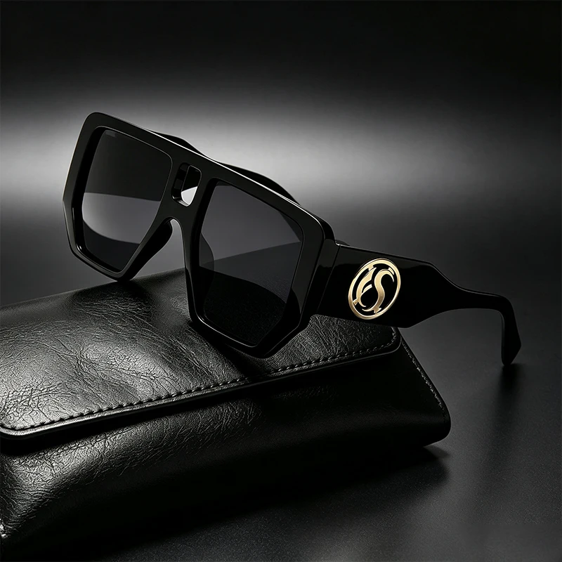 Oversized Square Black Sunglasses for Women Men Fashion Luxury Wide Big Frame UV400 Hip Hop Statement Shades Streetwear Eyewear