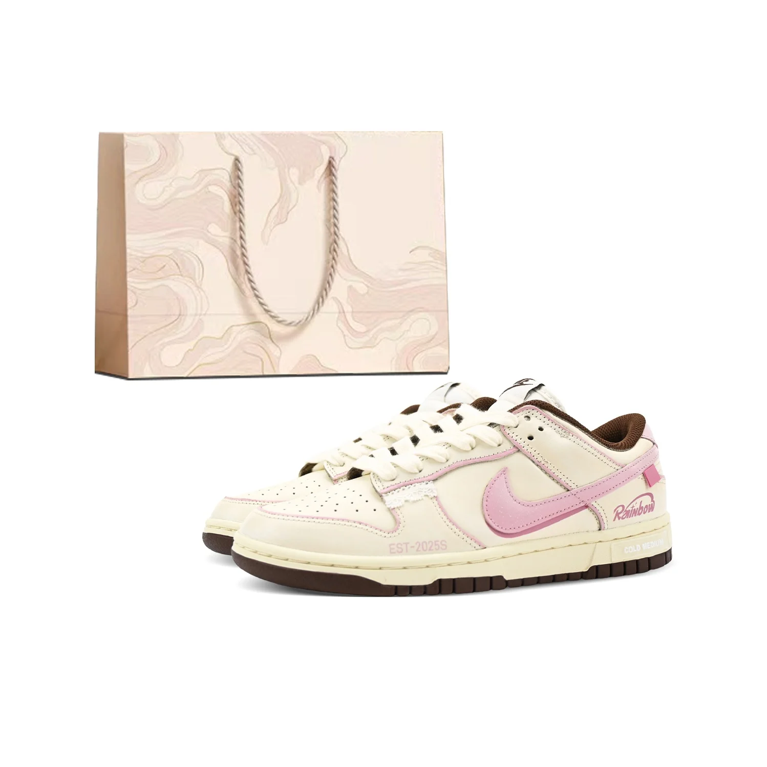 Zapatillas Nike Dunk Resistentes a la Abrasión de Perfil Bajo para Skateboard, para Mujer, Beige Rosa DD1503-124（Team120-）