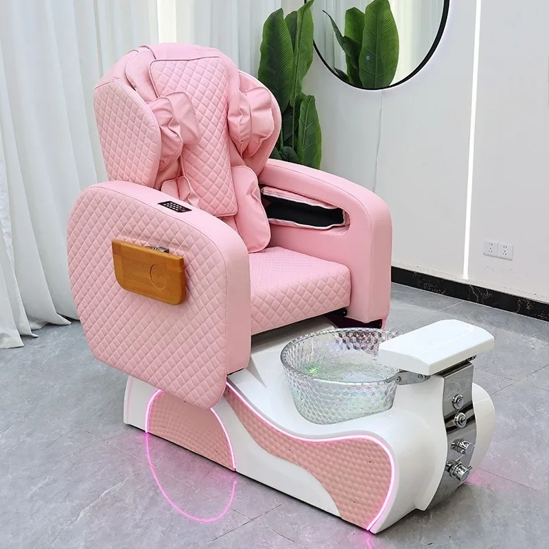 Professional Beauty Salon Furniture Fiberglass Reclining Electric Pedicure Chair with 7-Color LED Lamp Luxury Foot Spa
