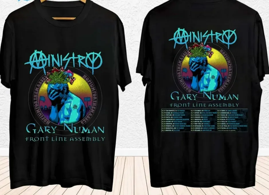 Ministry Spring 2024 Tour with Gary Numan Music Tour T-Shirt 2-sided