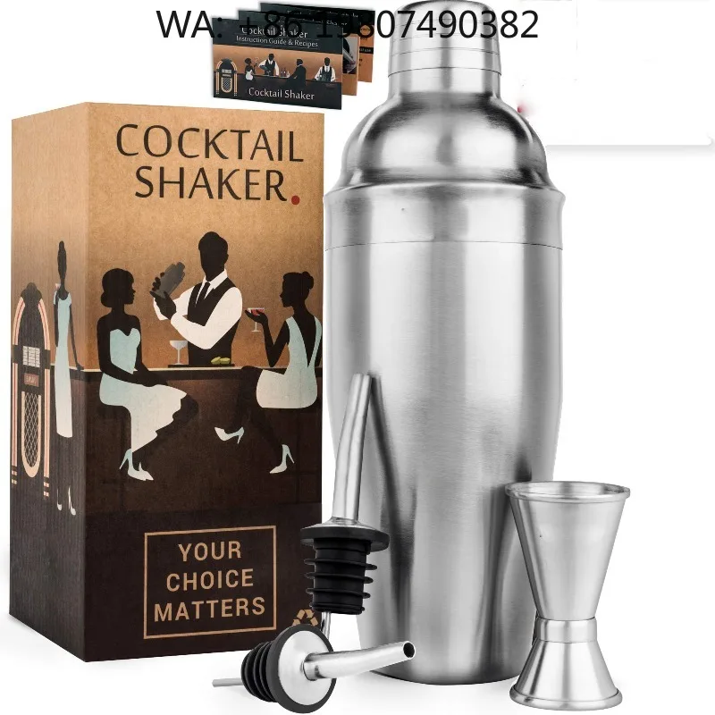 5Pcs Minimal Eco Friendly Stainless Steel Cocktail Shaker Bar Kit 24oz Shaker Essential Mixology Tools For  Small Bar T