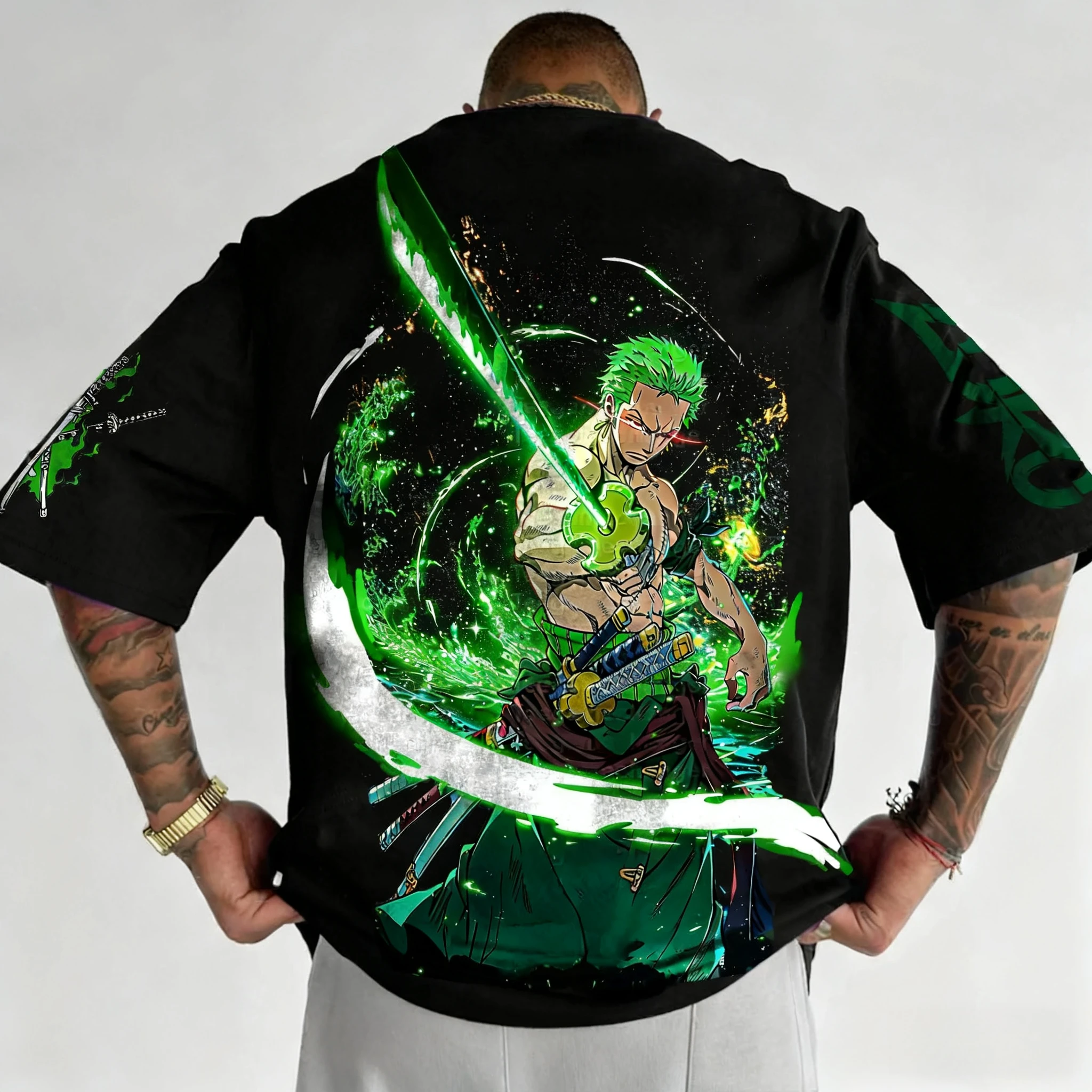 

ONE PIECE Anime Roronoa Zoro T-shirt Men's Summer New Japanese Harajuku Style Large Size Trend Y2K Casual Loose Parent Child Top