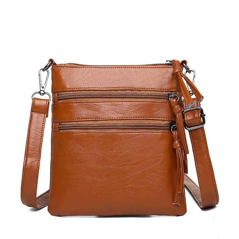 Zipper Mobile Phone Pouch Soft Leather PU Leather Vertical Square Bag Multiple Usages Solid Color Single Shoulder Bag Gifts