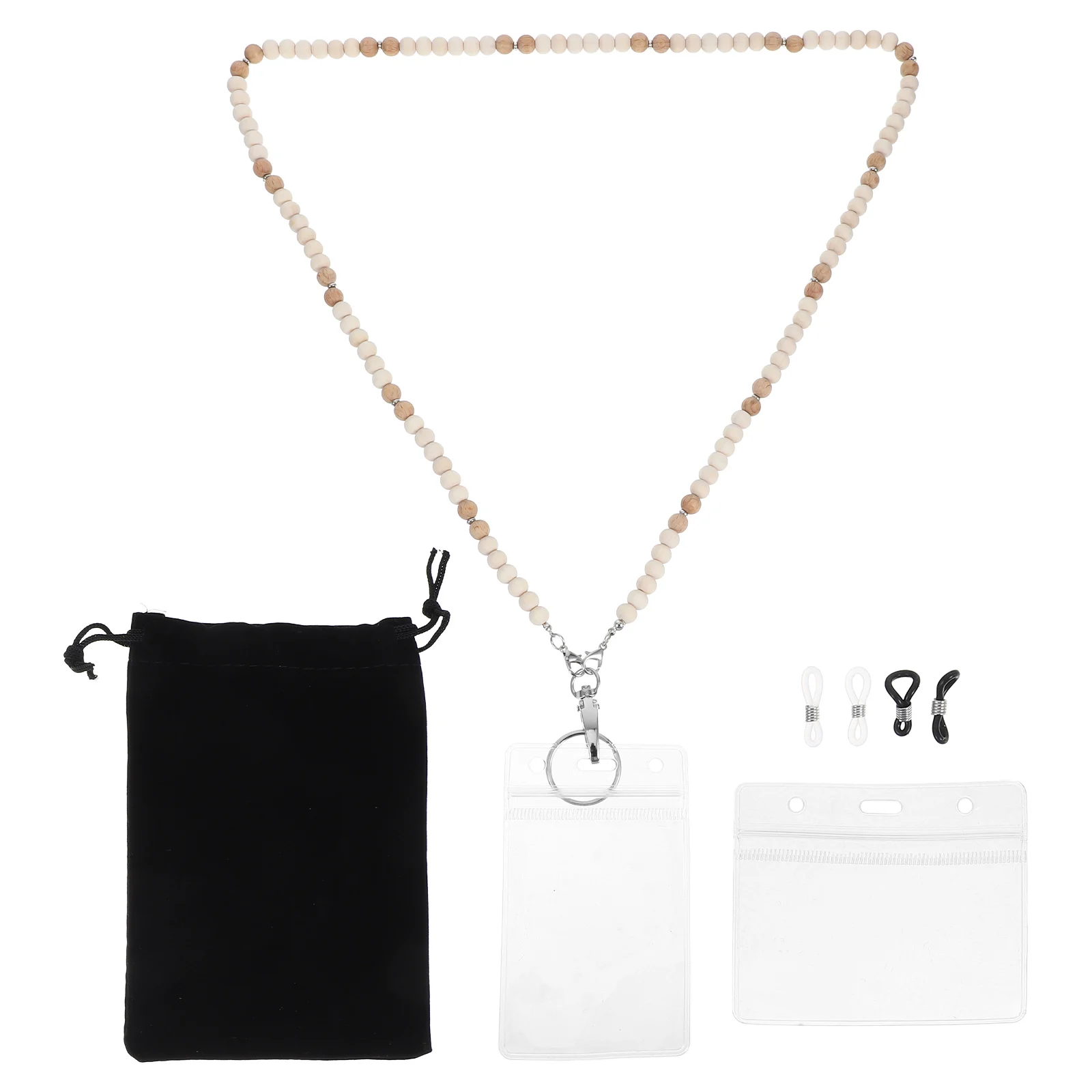 

Wooden Beads Lanyard ID Card Holder Badge Retractable Clip Teacher Cruise Necklace Stylish Comfortable Versatile Safety
