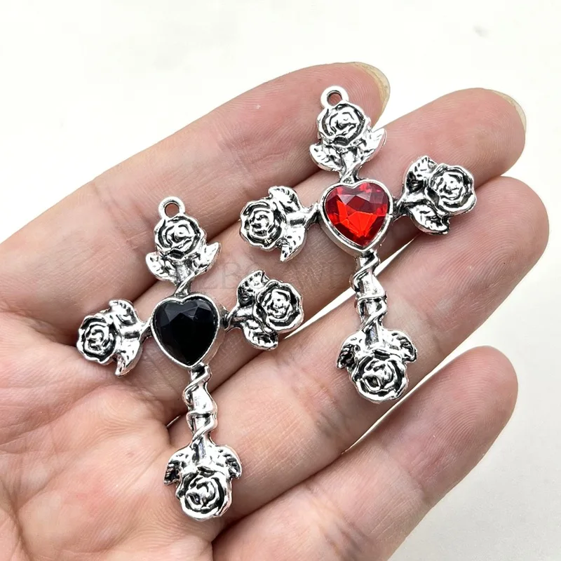 5 pçs antigo prata escuro grande coração esmalte encantos gótico estilo retro pingentes românticos para fazer artesanal diy jóias accessori