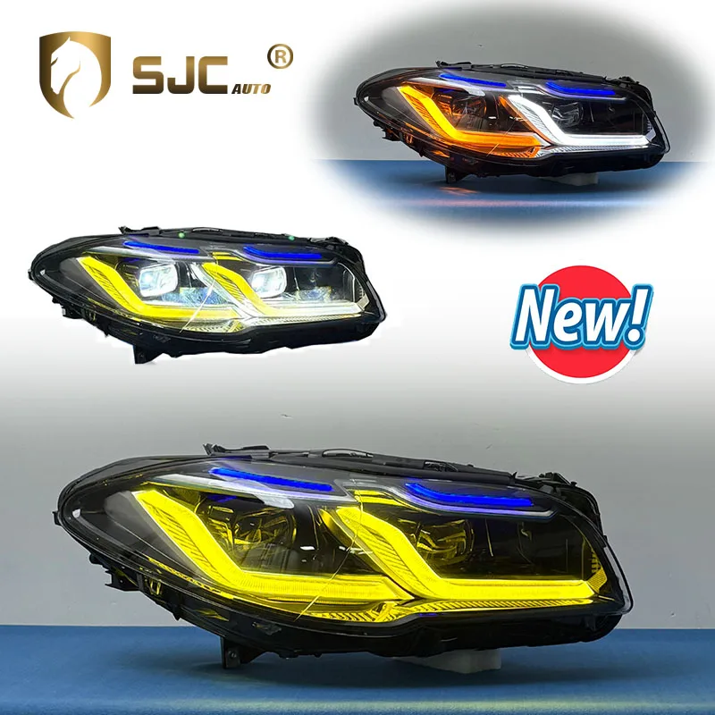 

Автомобильные фары SJC с двухцветной подсветкой для BMW 5 серии F10 F18 535Li, 2010-2017 гг., желто-белые ДХО с переключателем