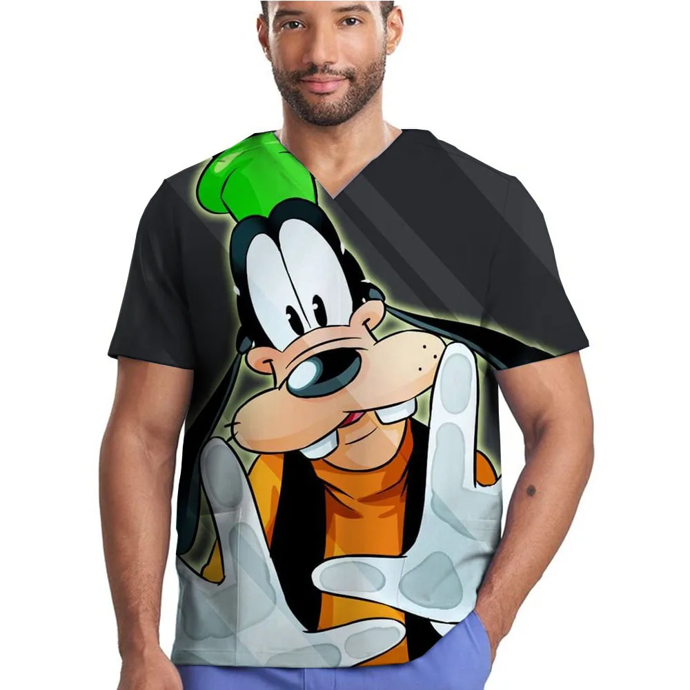 Disney Goofy Print Scrub Set Hospital Medical Elasticity Uniforms Nurse Scrubs Dental Clinic Work Wear Mens Veterinary Uniform ﻿