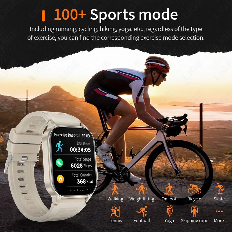 LIGE-Montre Connectée de dehors de Plein Air pour Homme, Écran HD de 2024 Pouces, Bluetooth, Appel, Fréquence Cardiaque, Suivi du Sommeil, Étanche, Nouveauté 2.02