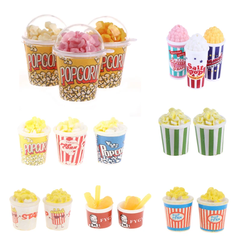 1/2/4/5pcs 1/12 Scale Miniature Dollhouse Food Mini Popcorn Bucket for Doll House Kitchen Snack Shop Decor Kids Toys