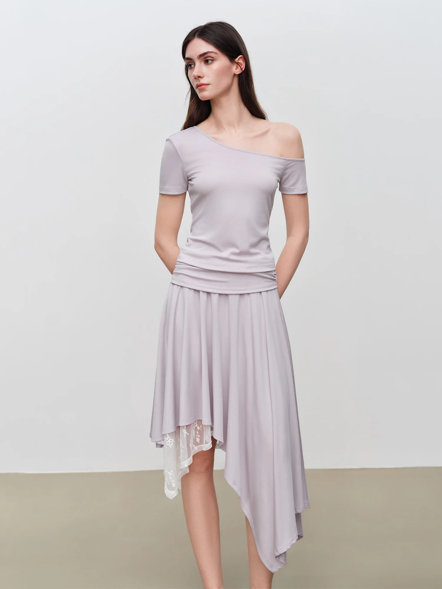 ZIQIAO 2026 Sommer Damen Statement One-Shoulder-Top und Asymmetrischer Rock mit Spitzenbesatz – Koordiniertes Set für Abendveranstaltungen – Detail 11