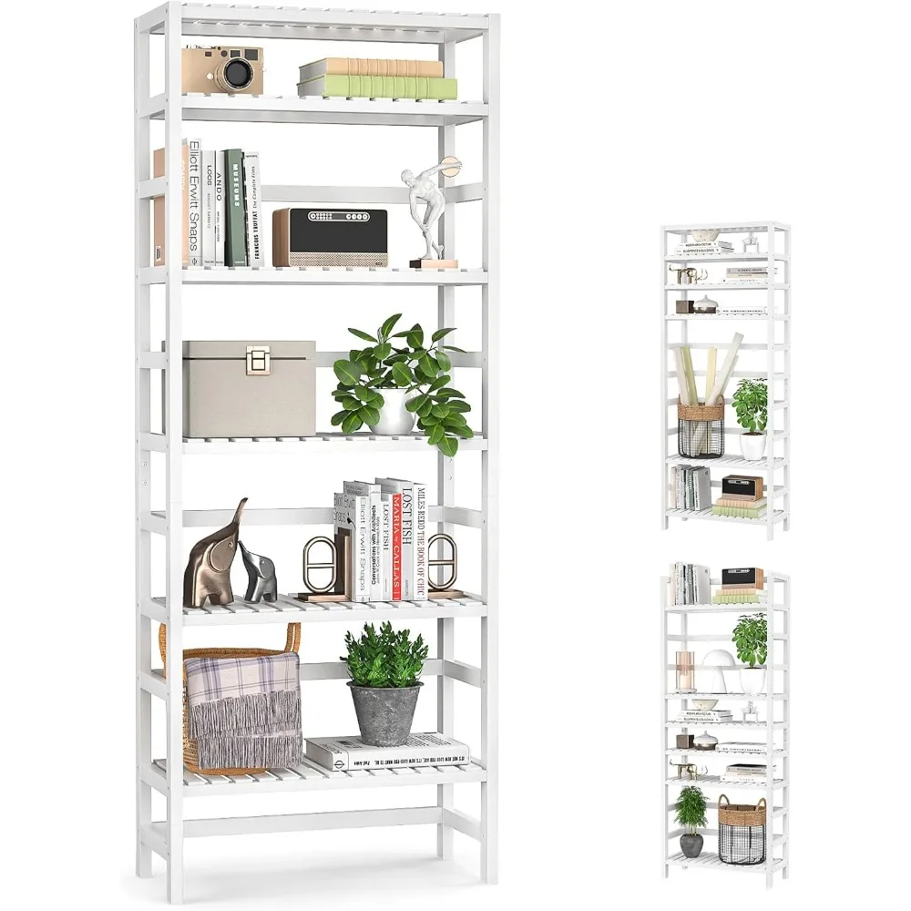 

Homykic Bookshelf, 6-Tier Bamboo Adjustable 63.4” Tall Bookcase Book Shelf Organizer Free Standing Storage Shelving Unit