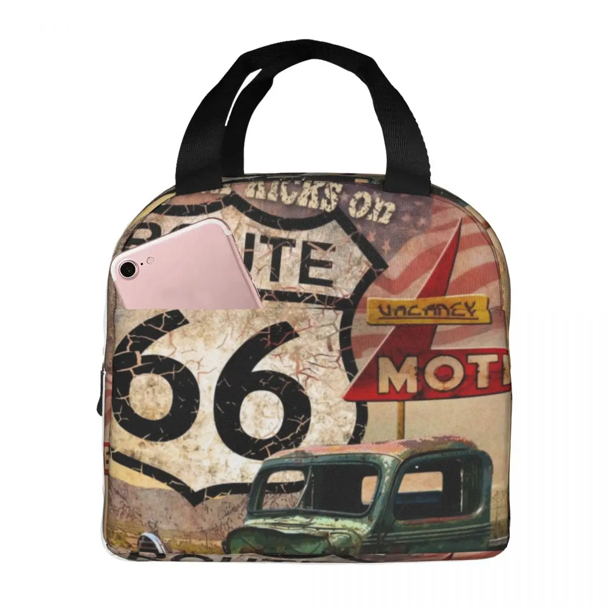 Ride The Route 66 Insulated Lunch Bag for Women Resuable Biker Motorcycle Cruise America Highway Cooler Thermal Bento Box